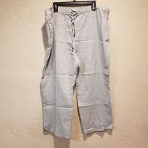 Soft Surroundings Womens Wide Leg Linen Pants PXL Grey Pull On Drawstring